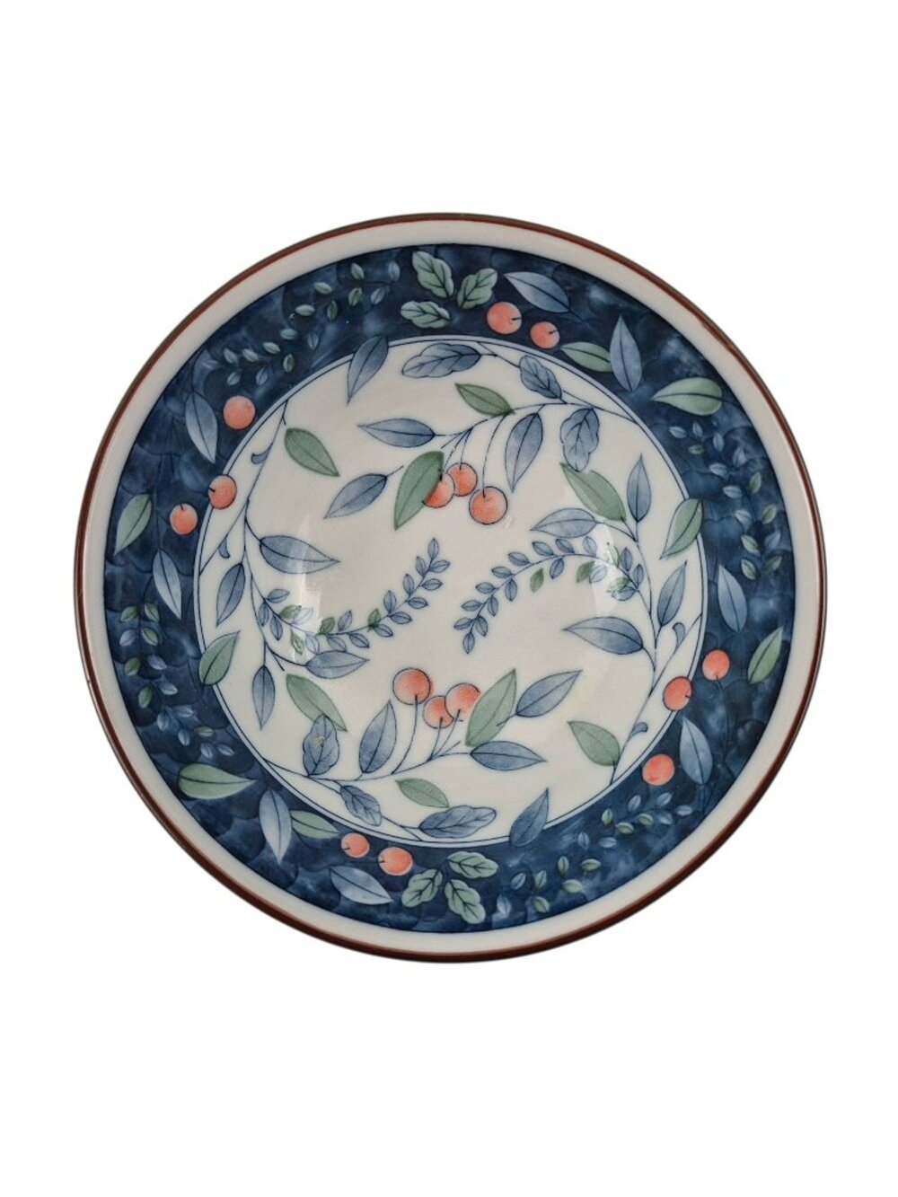 Gama Rice Bowl Vintage Japanese Stoneware Berry Floral Blue Textured Japan Soup